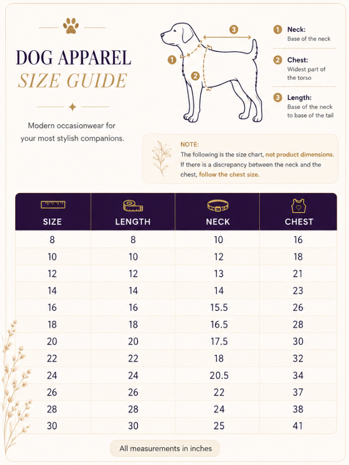 Size and fit guide (inches)