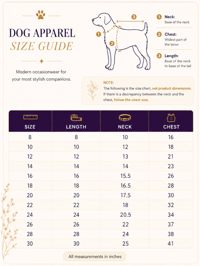 Size and fit guide (inches)